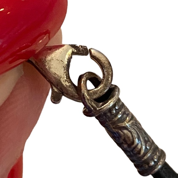 Vintage Didae Israel Sterling Modernist Druzy Quartz Pendant Necklace leather 8" - Picture 9 of 13